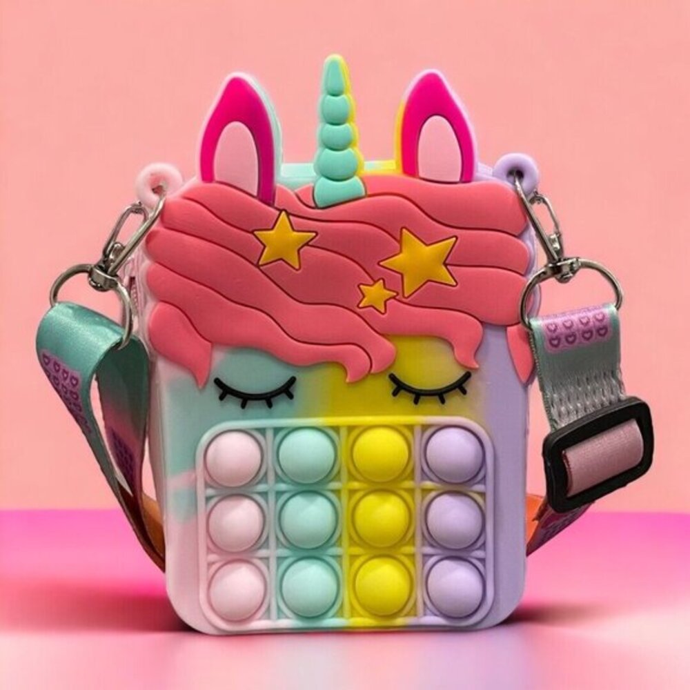Girls Silicone Cute Unicorn Messenger Bag Coin Purse Children's Fidget ToyBag